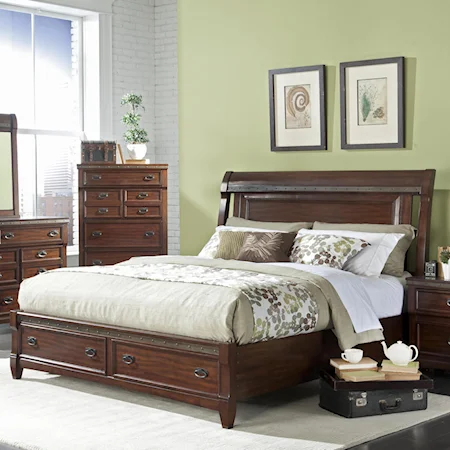 King Sleigh Bed with Storage and Nail Head Trim